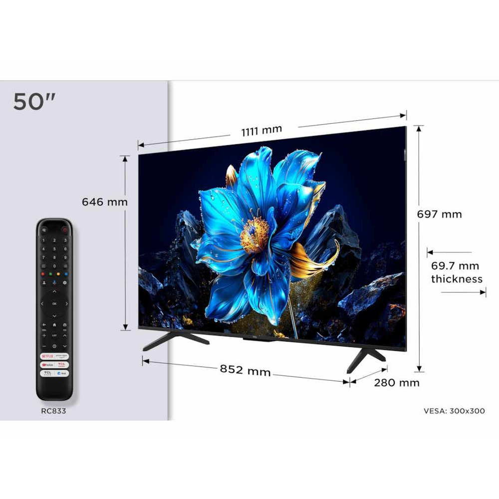 TCL 50"P7K 4K QLED TV 60HzGoogle TV; HDR multi-format;HVA Panel; Game Master; Dolby Atmos;