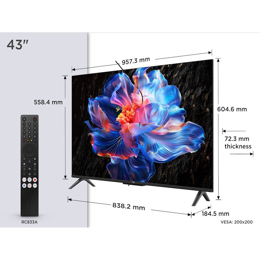 TCL 43"V6C 4K TV Google OSHDR10 HVA Panel Motion ClarityDolby Audio; AiPQ Processor;
