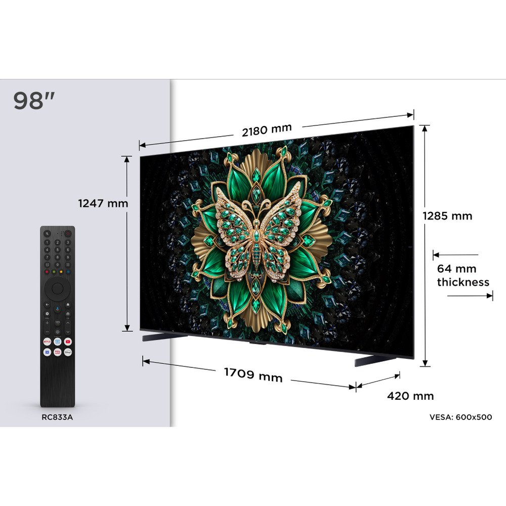 TCL 98"C6K 4K QD-Mini LED TV144Hz Google TV; Game Master;Dolby Atmos; Onkyo 2.1; HDR Premium;