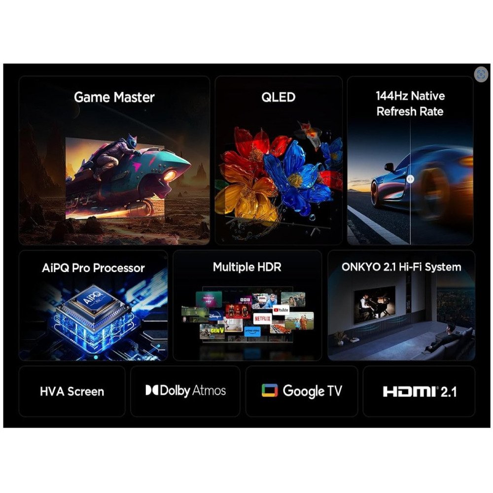 TCL 65"P8K 4K QLED TV 144HzGoogle TV; Motion Clarity Pro;Game Master; Onkyo 2.1;