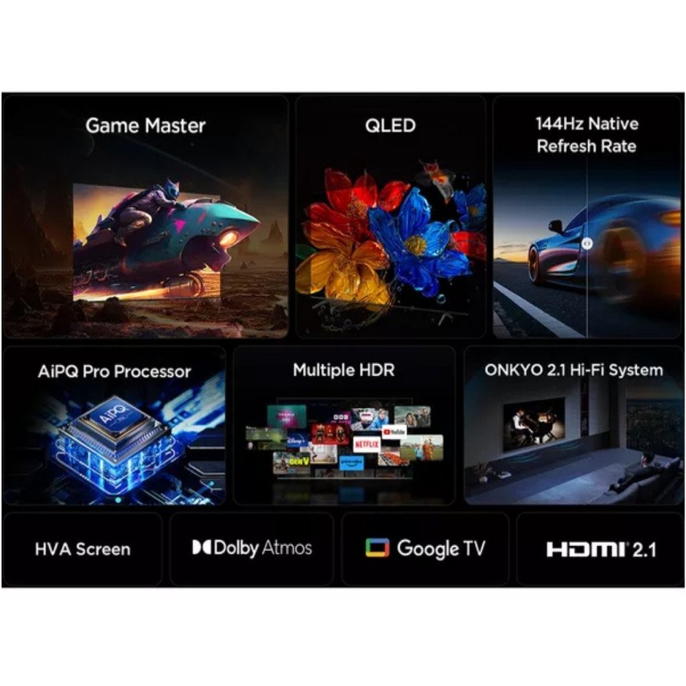 TCL 75"P8K 4K QLED TV 144HzGoogle TV; Motion Clarity Pro;Game Master; Onkyo 2.1;