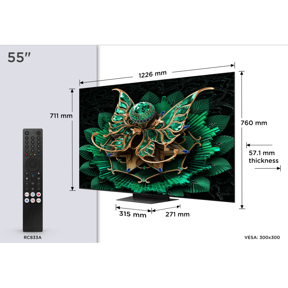 TCL 55"C7K 4K QD-Mini LED TV144Hz Google TV; Game Master;Audio BANG & OLUFSEN; HDR Premium;