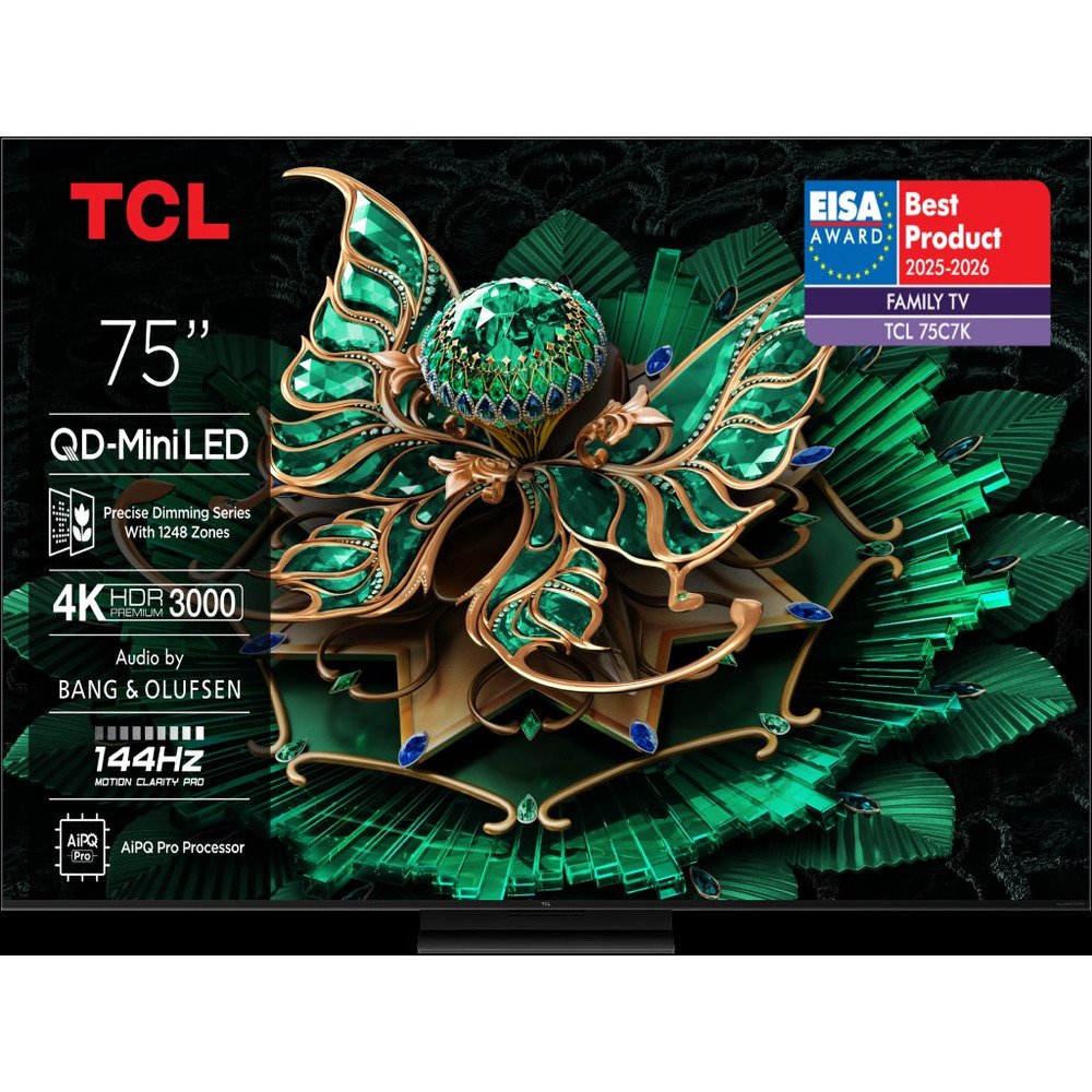 TCL 75"C7K 4K QD-Mini LED TV144Hz Google TV; Game Master;Audio BANG & OLUFSEN; HDR Premium;