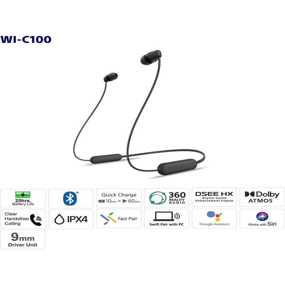 Sony slusalice WIC100, crnein-Ear; Bluetooth; sa mikrofon