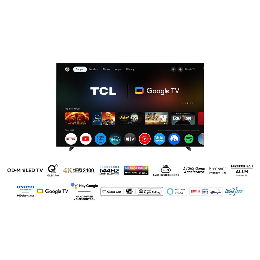 TCL 98"C765 QD-Mini LED 4K TVHDR 2400 nits; QLED PRO;ONKYO 2.1ch; 144Hz VRR; Google TV