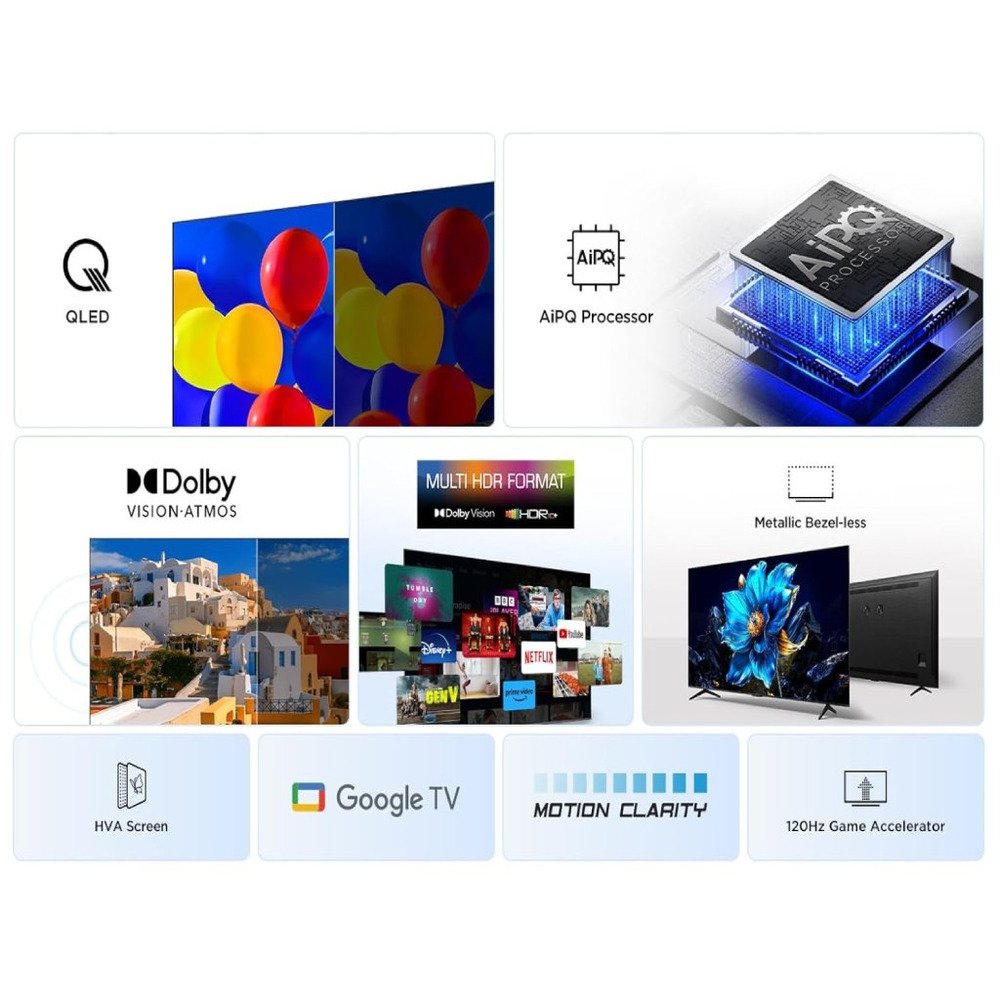TCL 65"P7K 4K QLED TV 60HzGoogle TV; HDR multi-format;HVA Panel; Game Master; Dolby Atmos;