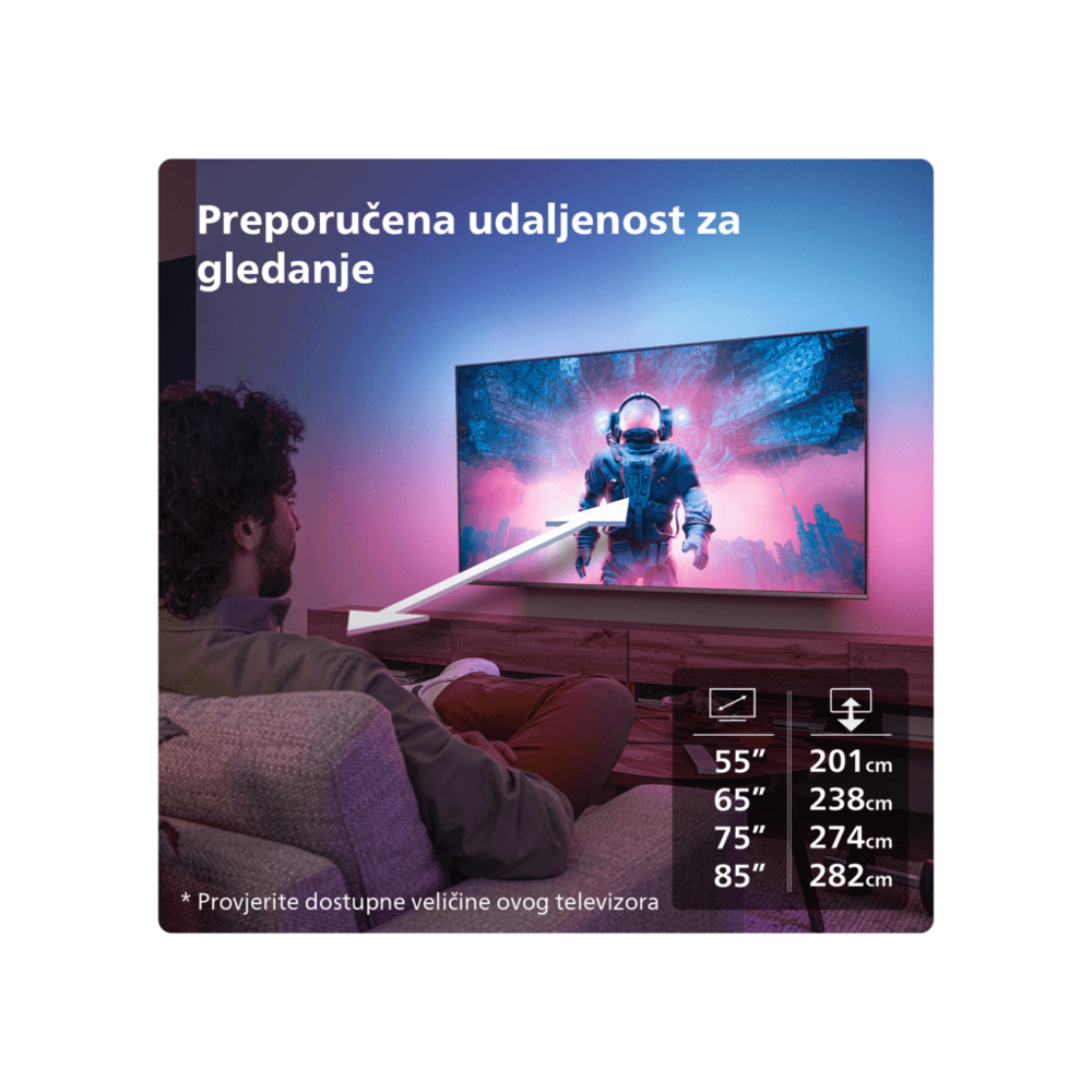 Philips 85"PML9019 4K Titan OSAmbilight s 3 strane; MiniLED;P5 picture engine 120 Hz; HDMI 2.1