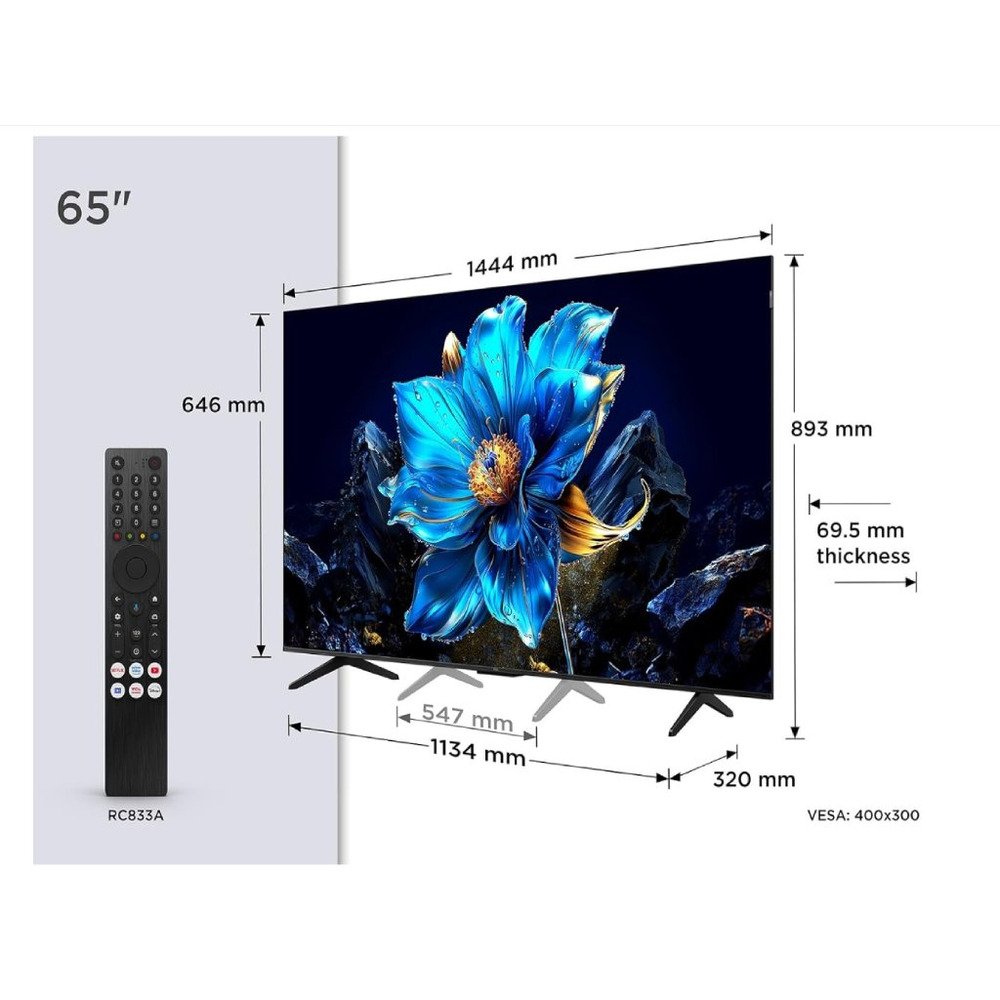 TCL 65"P7K 4K QLED TV 60HzGoogle TV; HDR multi-format;HVA Panel; Game Master; Dolby Atmos;